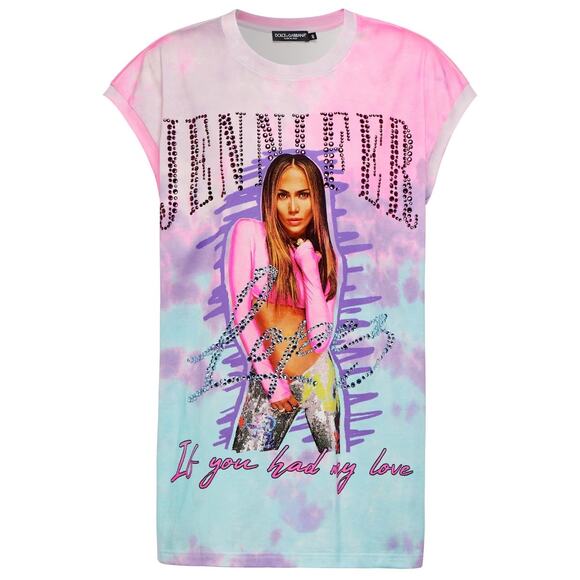 NWT Dolce & Gabbana Jennifer Jlo Crystal embellished tie-dye T-shirt IT 40 S - Picture 7 of 12